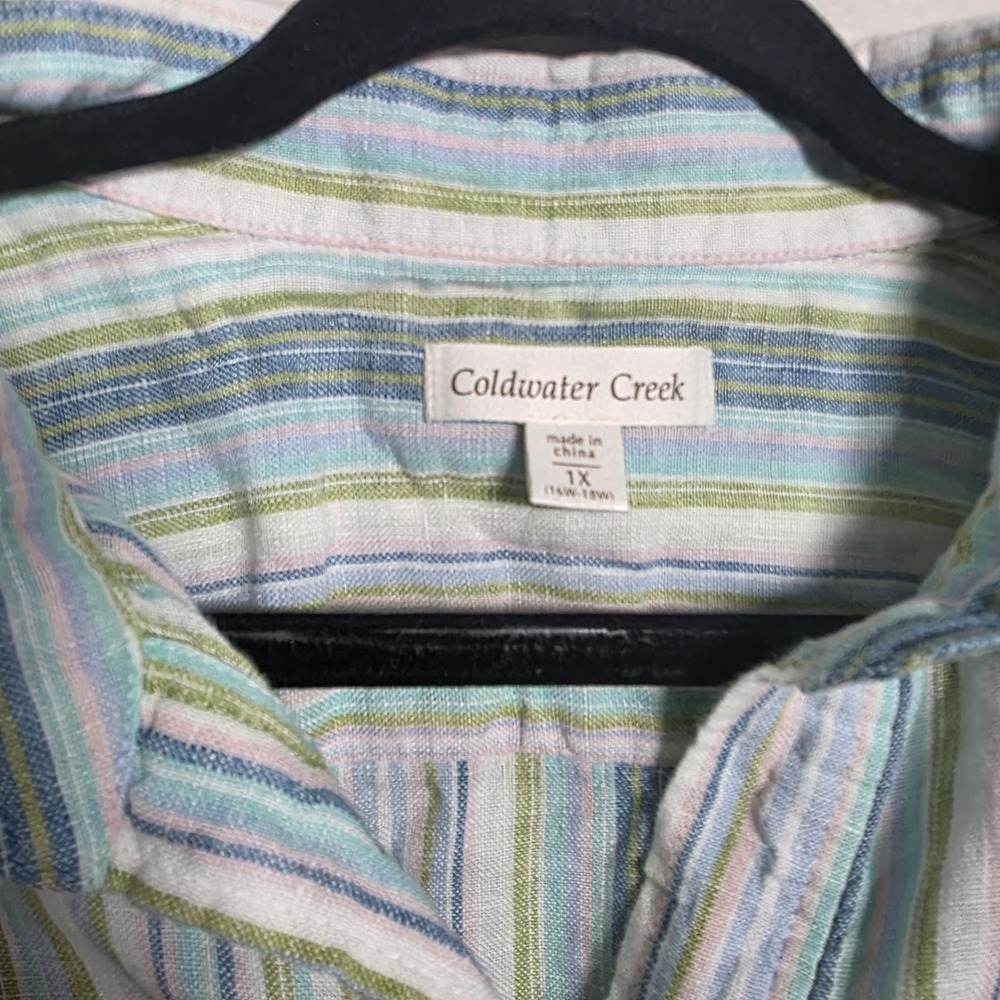 Coldwater Creek Womens 1X Blue Striped Linen Blend‎ Button Shirt Coastal Mature - Picture 5 of 7